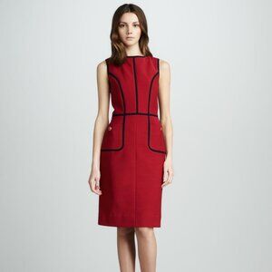 Tory Burch Azalea Contrast Piping Dress in Red and Navy